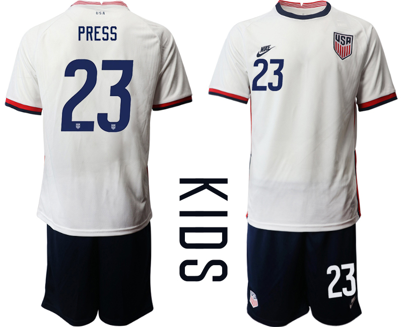 Youth 2020-2021 Season National team United States home white #23 Soccer Jersey